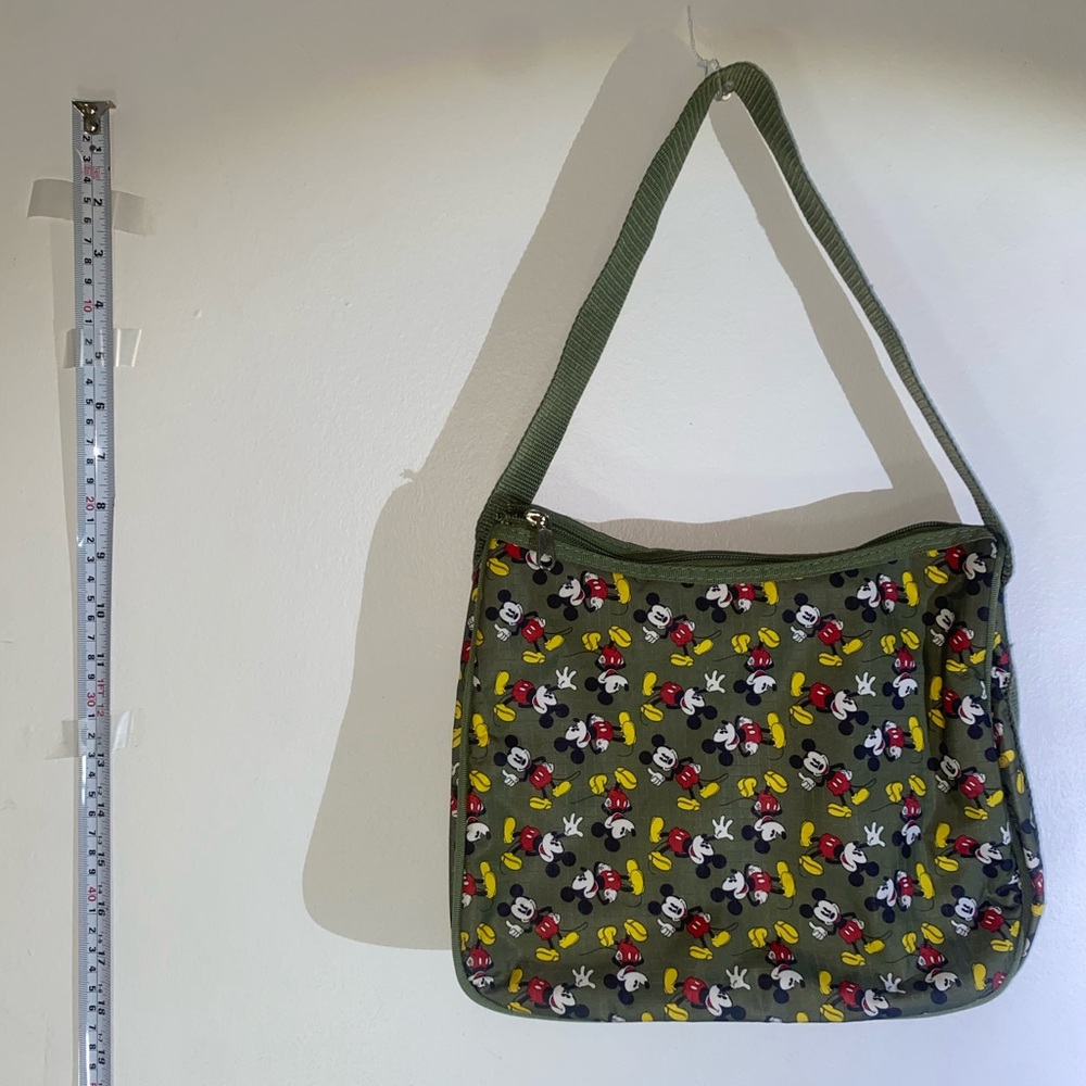 Disney Mickey Mouse Shoulder Bag  Purse Olive Green Canvas Zip 11inX9inX4in